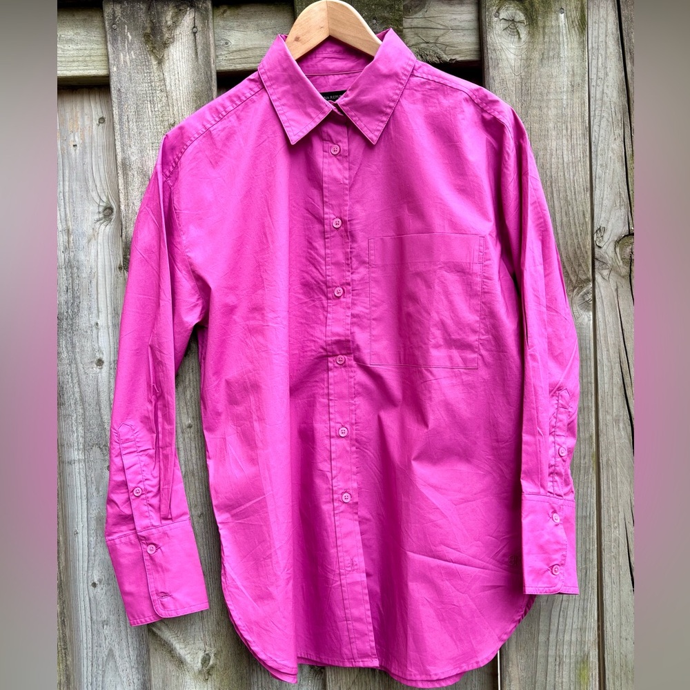 NWT Banana Republic Bright Pink Long-Sleeve Cotton Poplin Button-Down Shirt